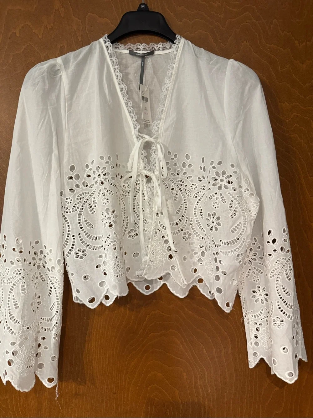 By Anthropologie Eyelet Tie-Front Long-Sleeve Blouse
